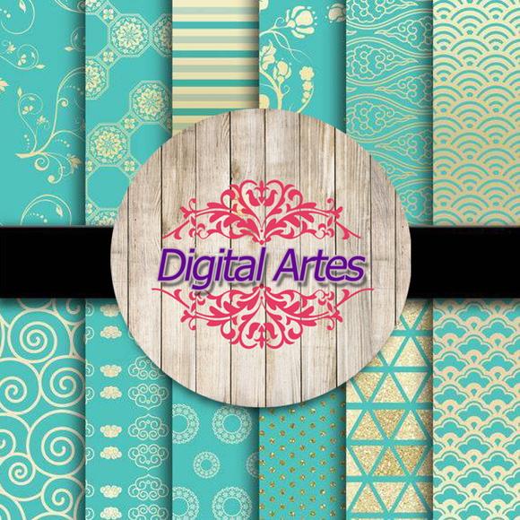 Kit Digital Papéis Dourado e Azul