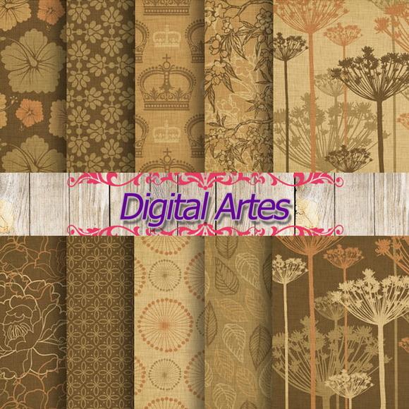 Kit Digital Papéis Florais Marrom