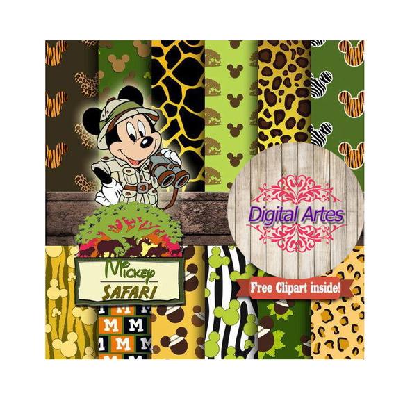 Kit Digital Papéis Mickey Safari