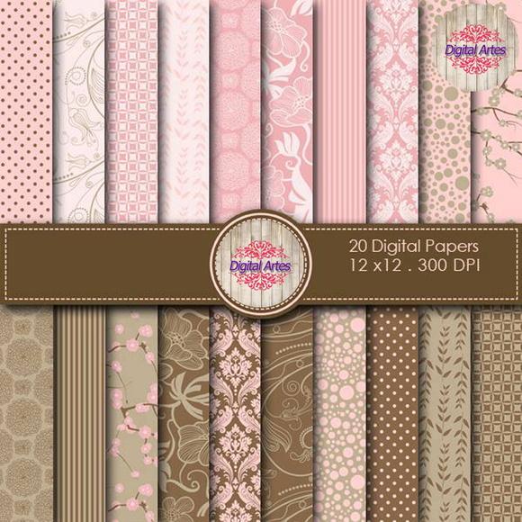 Kit Digital Papéis Rosa e Marrom