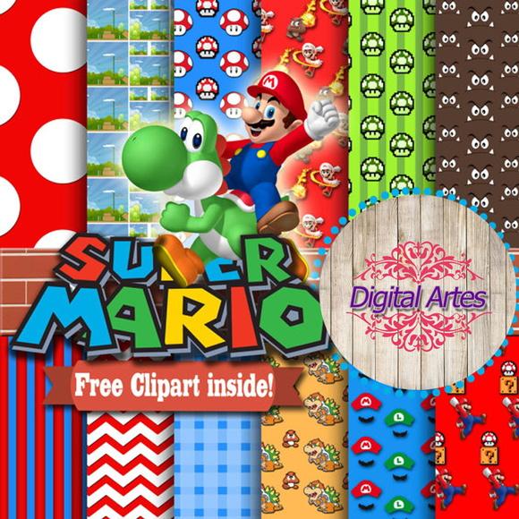 Kit Digital Papéis Super Mario