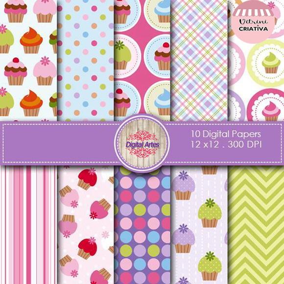 Kit Digital Papéis Cupcake