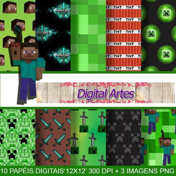 Kit Digital Papéis Minecraft