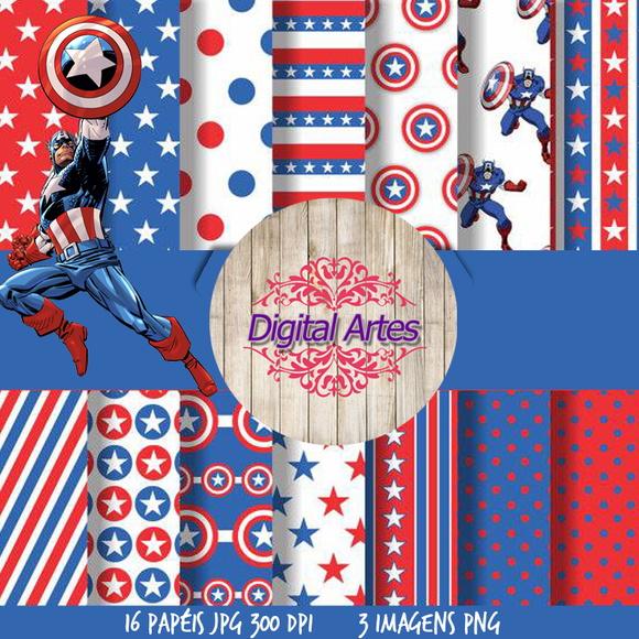 Kit Digital Papéis Capitão América