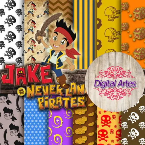 Kit Digital Papéis Jake e os Piratas da Terra do Nunca