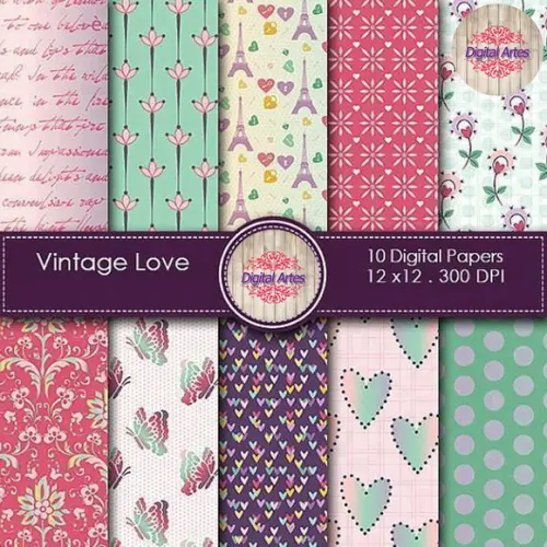 Kit Digital Papéis Amor Vintage
