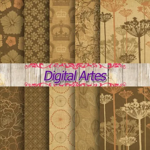 Kit Digital Papéis Florais Marrom