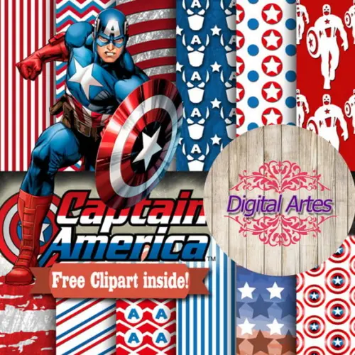 Kit Digital Papéis Capitão América