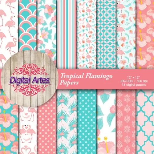 Kit Digital Papéis Flamingo