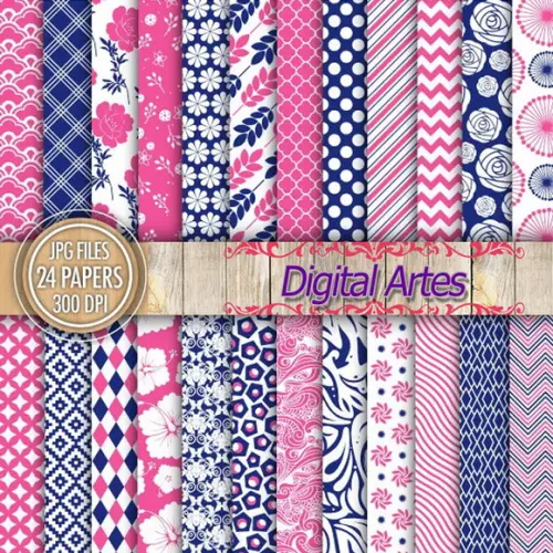 Kit Digital Papéis Florais Rosa e azul