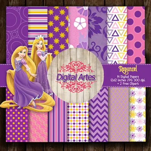 Kit Digital Papéis Rapunzel