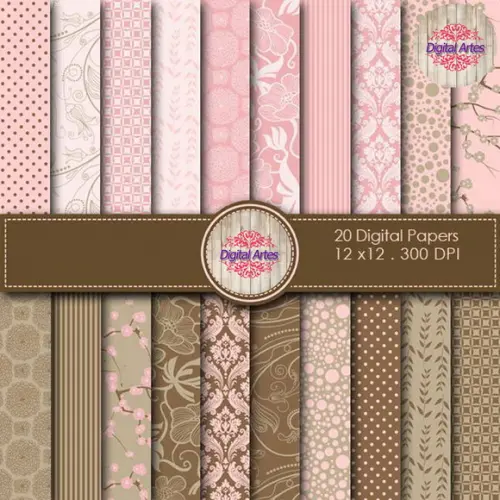 Kit Digital Papéis Rosa e Marrom
