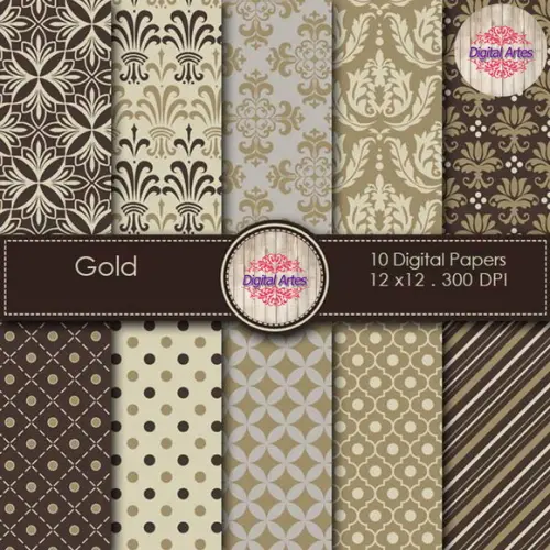 Kit Digital Papéis Ouro