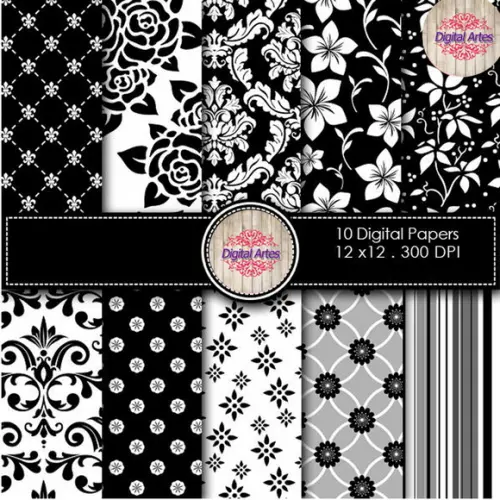 Kit Digital Papéis Rosas Pretas