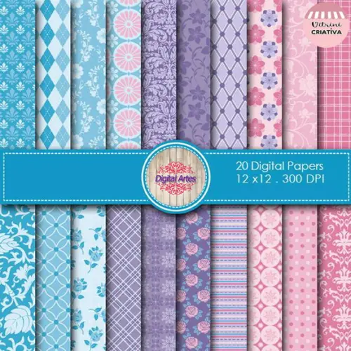 Kit Digital Papéis Azul e Rosa