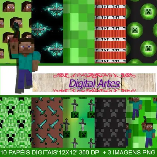 Kit Digital Papéis Minecraft