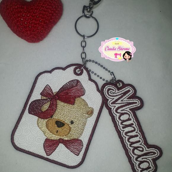 Chaveiro Ursa e Nome Bordado Personalizado
