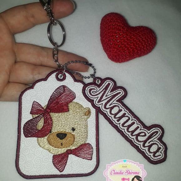 Chaveiro Ursa e Nome Bordado Personalizado