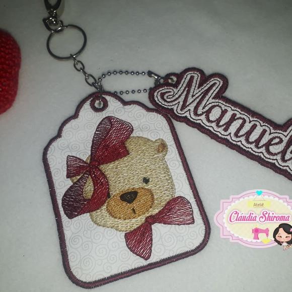 Chaveiro Ursa e Nome Bordado Personalizado