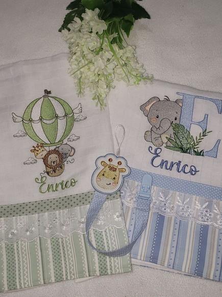 Kit 2 Fraldas Bordadas + 1 Prendedor de Chupeta