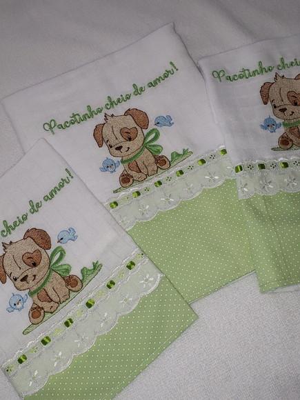 Kit 3 Fraldas Bordadas