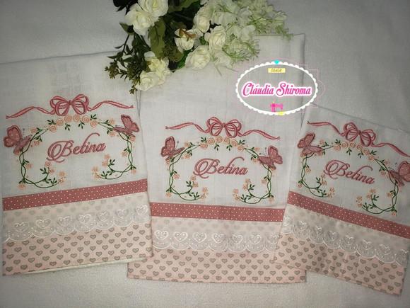 Kit 3 Fraldas Bordadas
