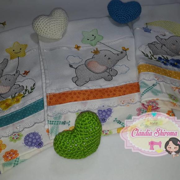 Kit 3 Fraldas De Boca Bordada