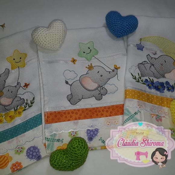 Kit 3 Fraldas De Boca Bordada