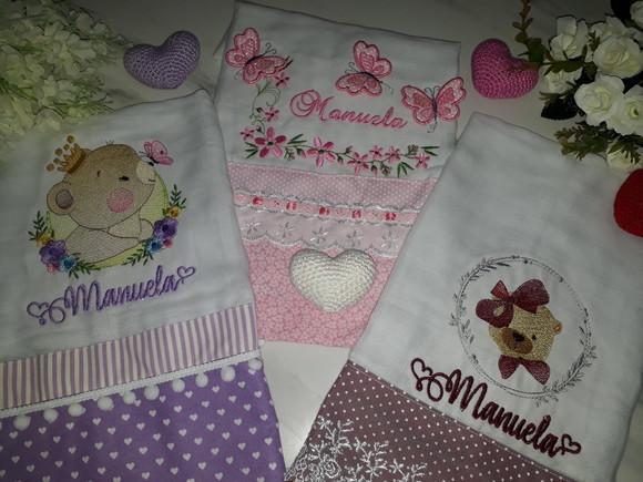 Kit 3 Fraldas Ombro Bordada Personalizada