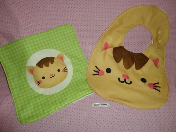 Kit babador Gatinho com paninho e toalha de boca