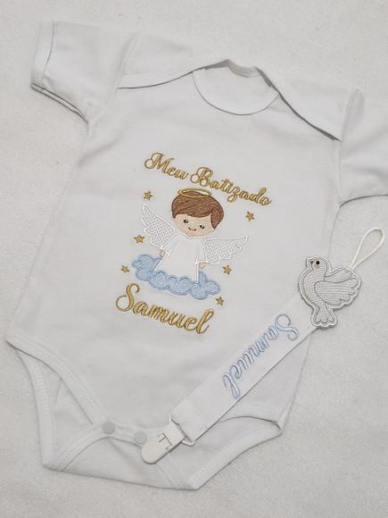 Kit Body Personalizado Batizado + Prendedor de Chupeta