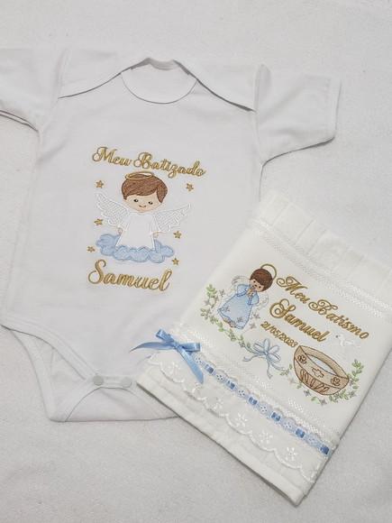 Kit Body Personalizado Batizado + Toalha de Batizado