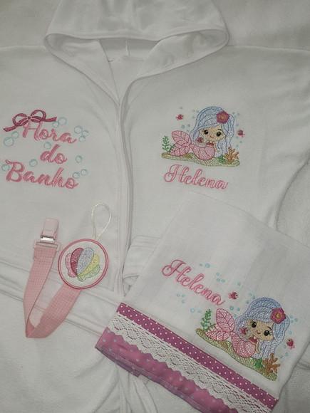 Kit Roupão de Bebê +fralda Personalizado+prendedor de Chupet