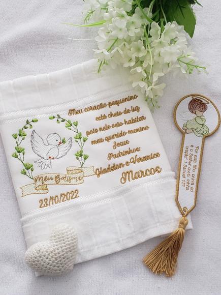 Kit Toalha de Batizado e Marcador de Páginas