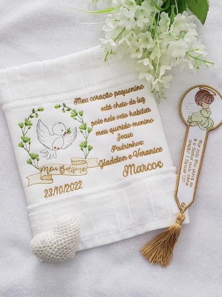 Kit Toalha de Batizado e Marcador de Páginas