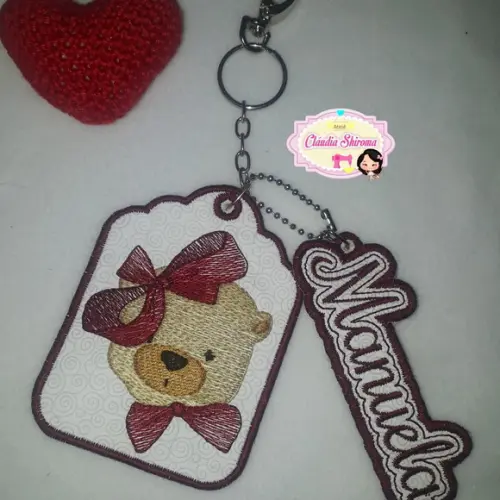 Chaveiro Ursa e Nome Bordado Personalizado
