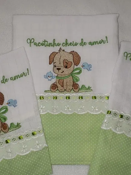 Kit 3 Fraldas Bordadas