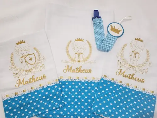 Kit 3 Fraldas Bordadas