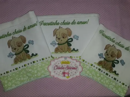 Kit 3 Fraldas Bordadas