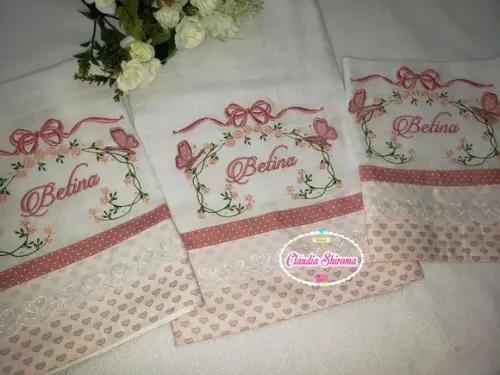 Kit 3 Fraldas Bordadas