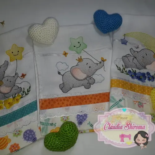 Kit 3 Fraldas De Boca Bordada