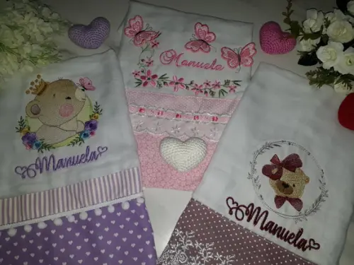 Kit 3 Fraldas Ombro Bordada Personalizada