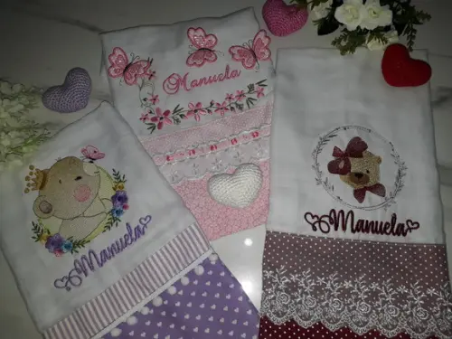 Kit 3 Fraldas Ombro Bordada Personalizada