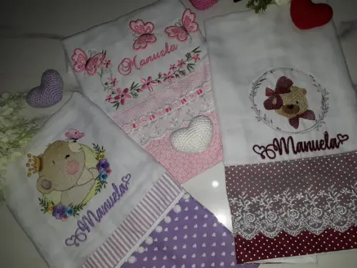 Kit 3 Fraldas Ombro Bordada Personalizada