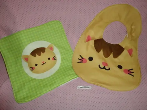Kit babador Gatinho com paninho e toalha de boca