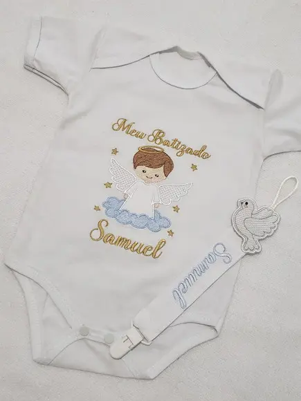 Kit Body Personalizado Batizado + Prendedor de Chupeta