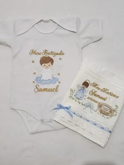Kit Body Personalizado Batizado + Toalha de Batizado