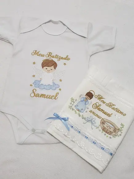 Kit Body Personalizado Batizado + Toalha de Batizado