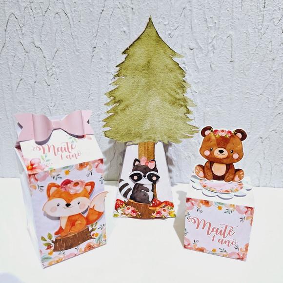 Kit Caixinha - Bosque Aquarela Rosa (30 Itens)