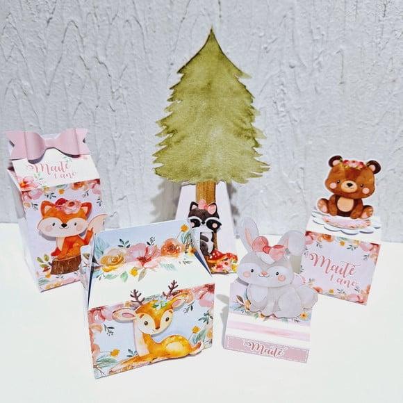 Kit Caixinha -bosque Aquarela Rosa ( 50 Itens )